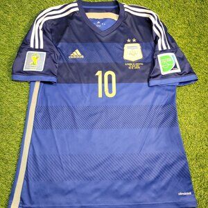 Messi Argentina 2014 WORLD CUP FINAL Away Soccer Jersey Shirt L SKU# G75187